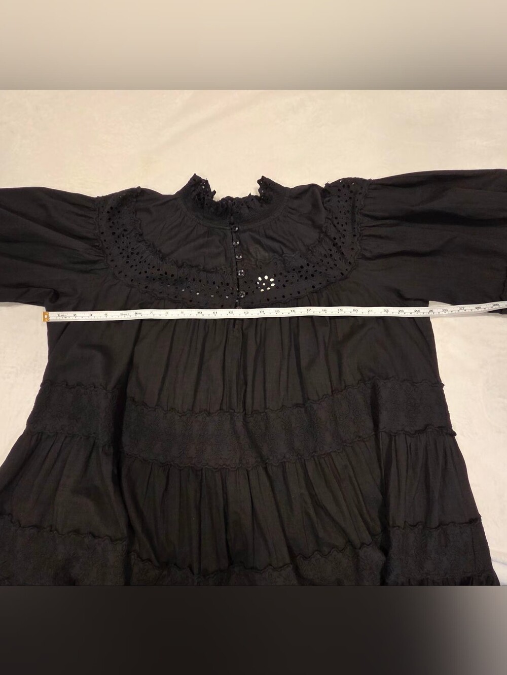 Anthropologie /Maeve Black Eyelet Tiered Mini Dress with Long Sleeves    Size XL - Picture 13 of 15